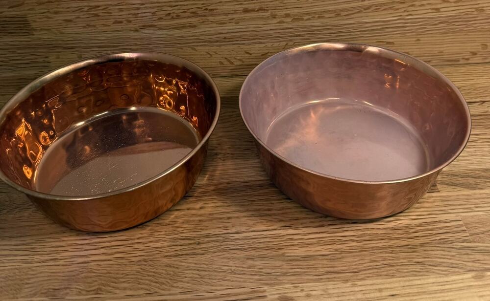 Brookstone Hammered Copper Finish Pet Bowls Set of 2 Non-Skid Dog Cat Bowls